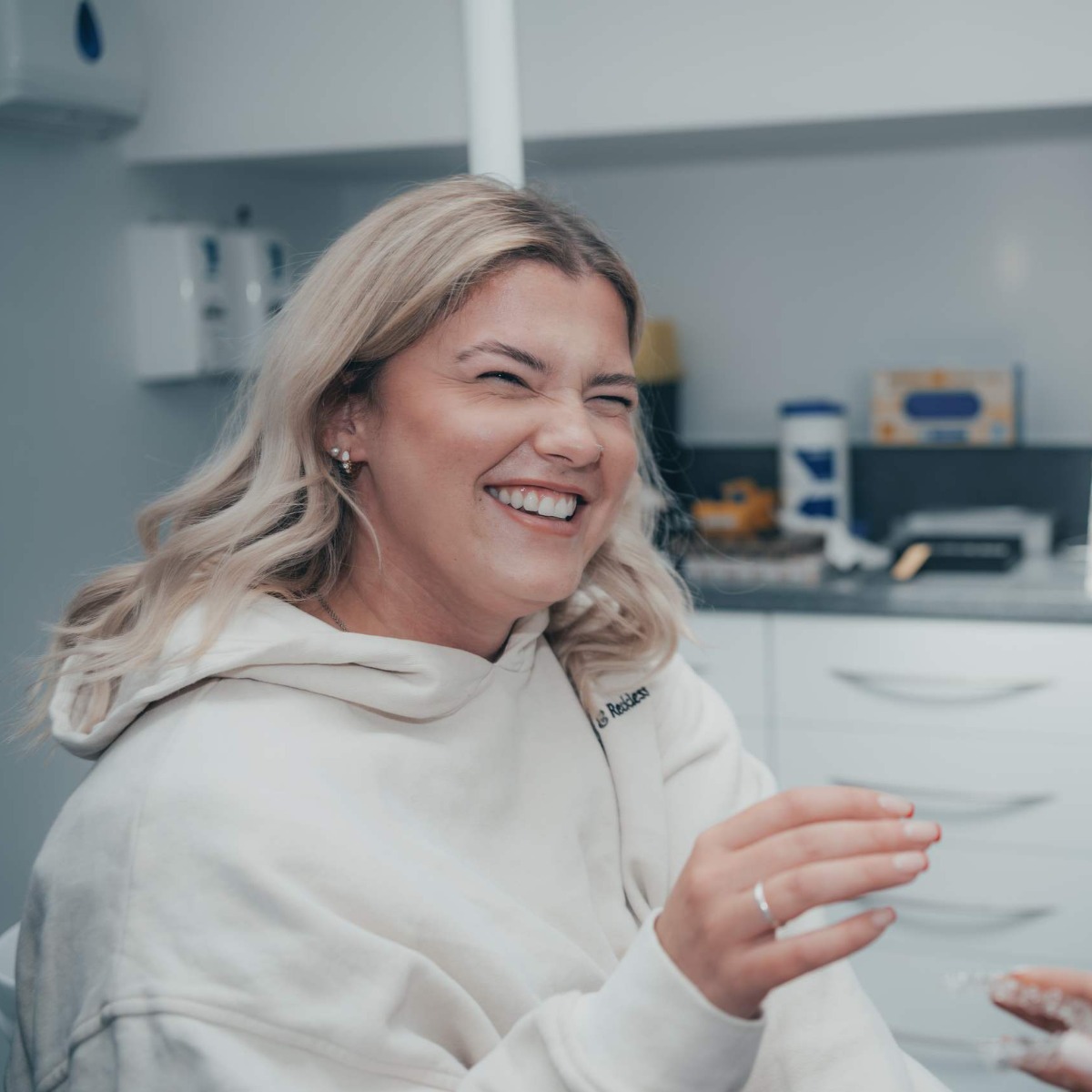 Smiling patient in the chair at Abbey Dental Practice, Northwich